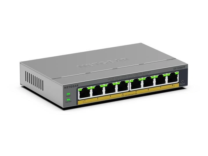 NETGEAR GS108EPP No administrado Gigabit Ethernet (10/100/1000) Energía sobre Ethernet (PoE) Montaje en pared/escritorio Gris