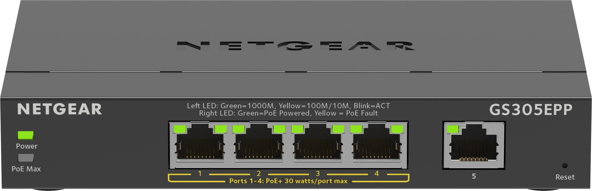 NETGEAR 5-Port Gigabit Ethernet High-Power PoE+ Plus Switch (GS305EPP) Gestionado L2/L3 Gigabit Ethernet (10/100/1000) Energía sobre Ethernet (Po
