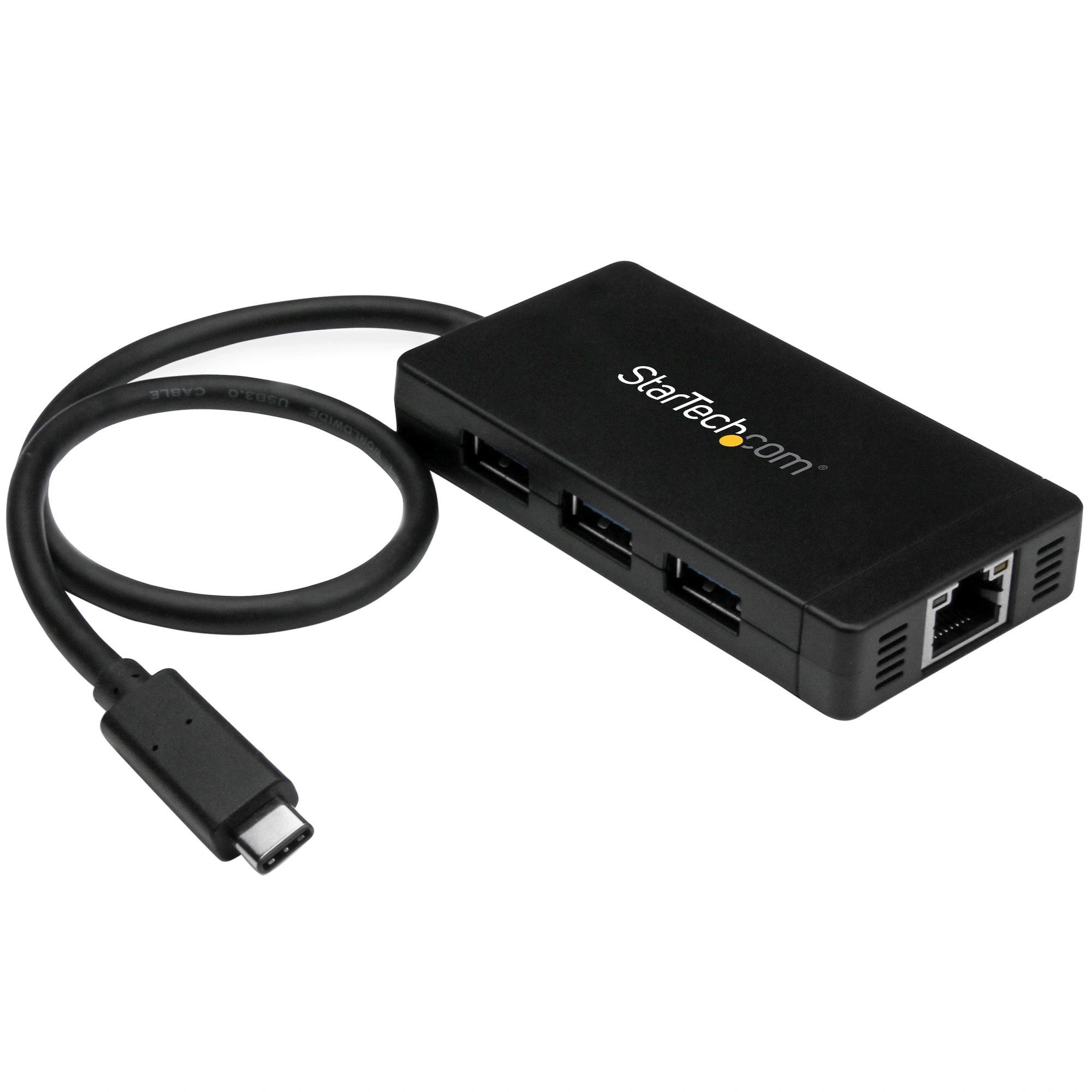 StarTech.com Concentrador USB 3.0 de 3 Puertos con USB-C y Ethernet Gigabit - 5Gbps - Con Adaptador de Alimentación
