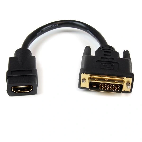 StarTech.com Adaptador de 20cm HDMI a DVI - DVI-D Macho - HDMI Hembra - Cable Conversor de Vídeo - Negro