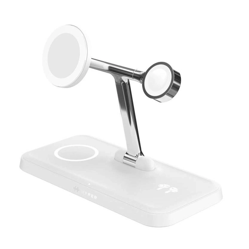 HYPER HJ3004WHGL cargador de dispositivo móvil Auriculares, Smartphone, Reloj inteligente Plata, Blanco CC, USB Cargador inalámbrico Carga rápida