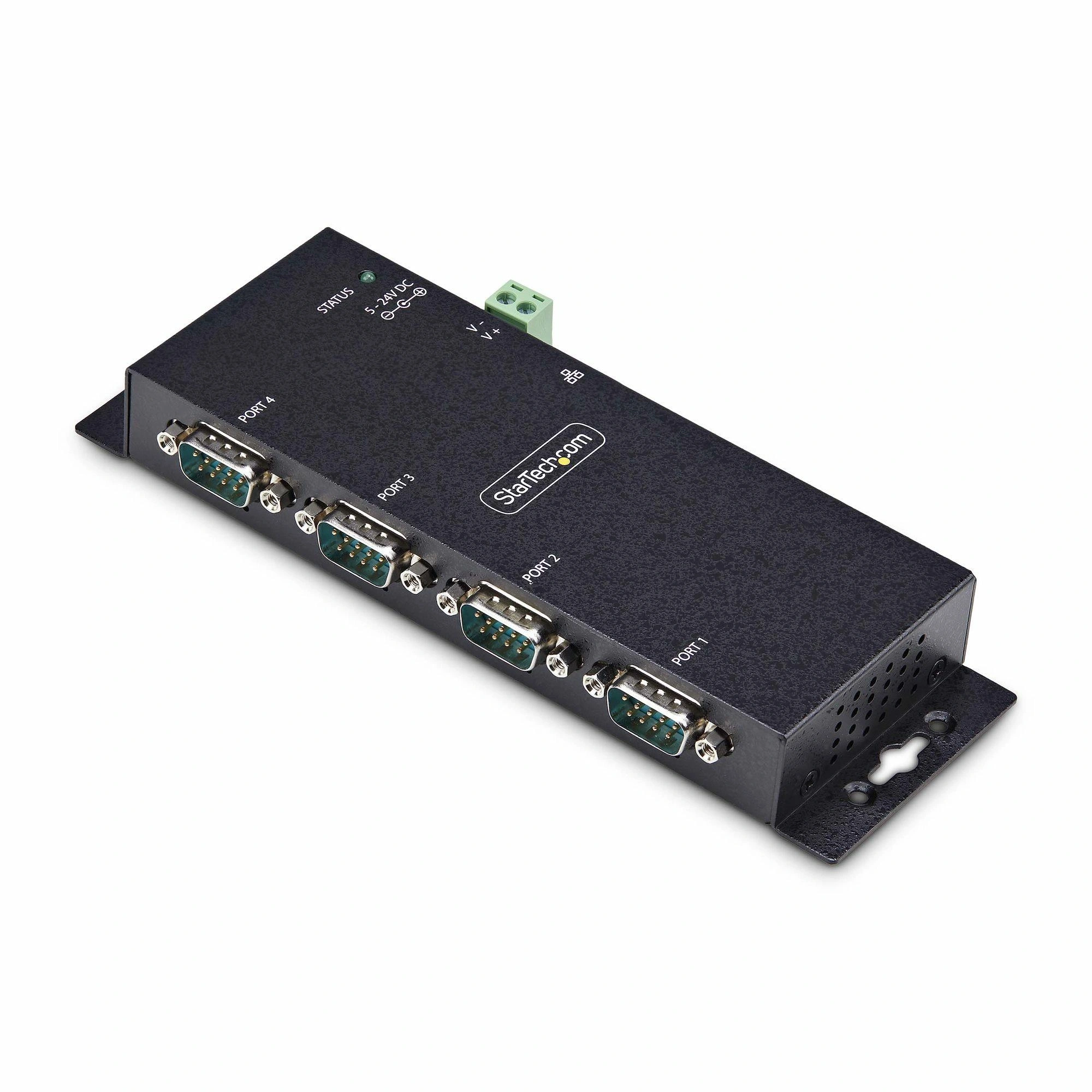 StarTech.com Adaptador Serie a Ethernet - Conversor RJ45 LAN IP a DB9 RS232 - Servidor de Dispositivos Serie de 4 Puertos - Carcasa de Metal - Di