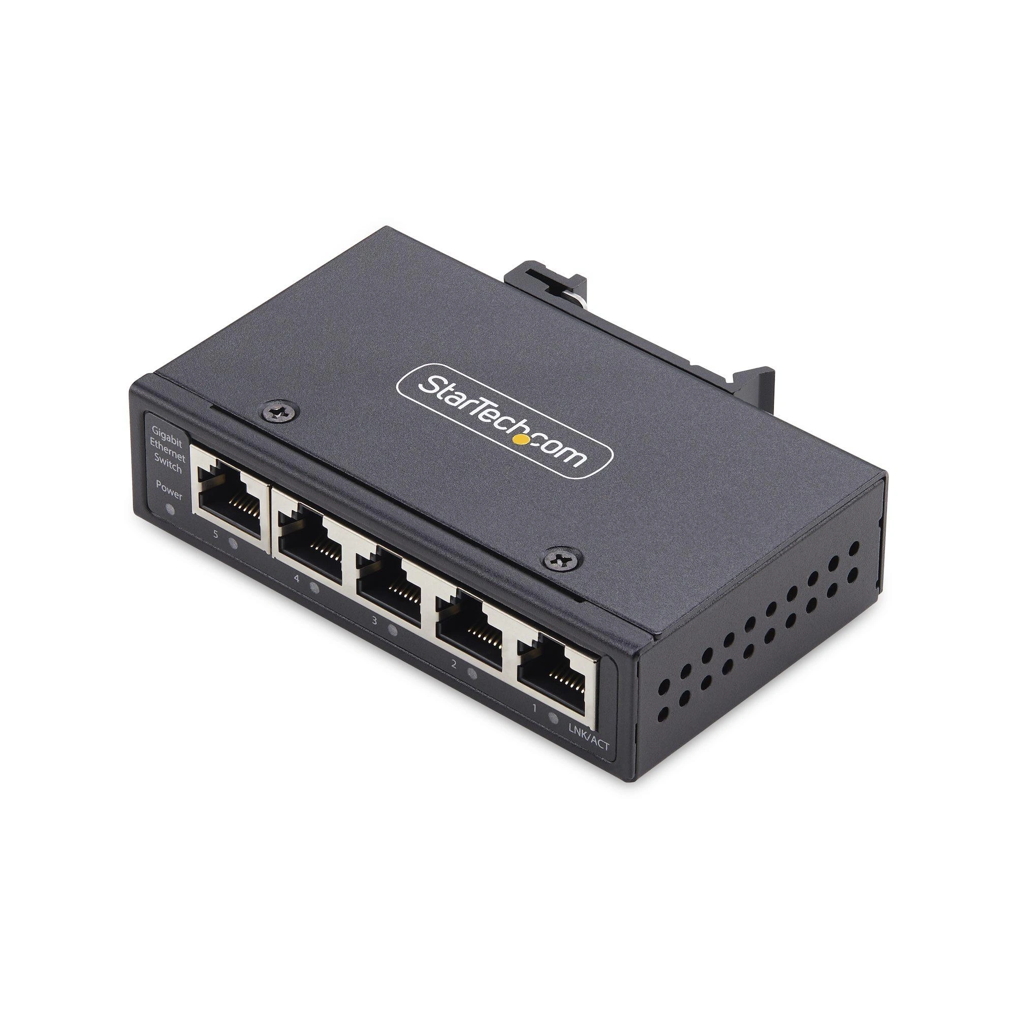 StarTech.com Switch Ethernet Industrial de 5 Puertos no Gestionado IP30 - Ethernet 100/1000 - Montaje en Pared o Carril DIN - IP30 - -40C-75C - 9