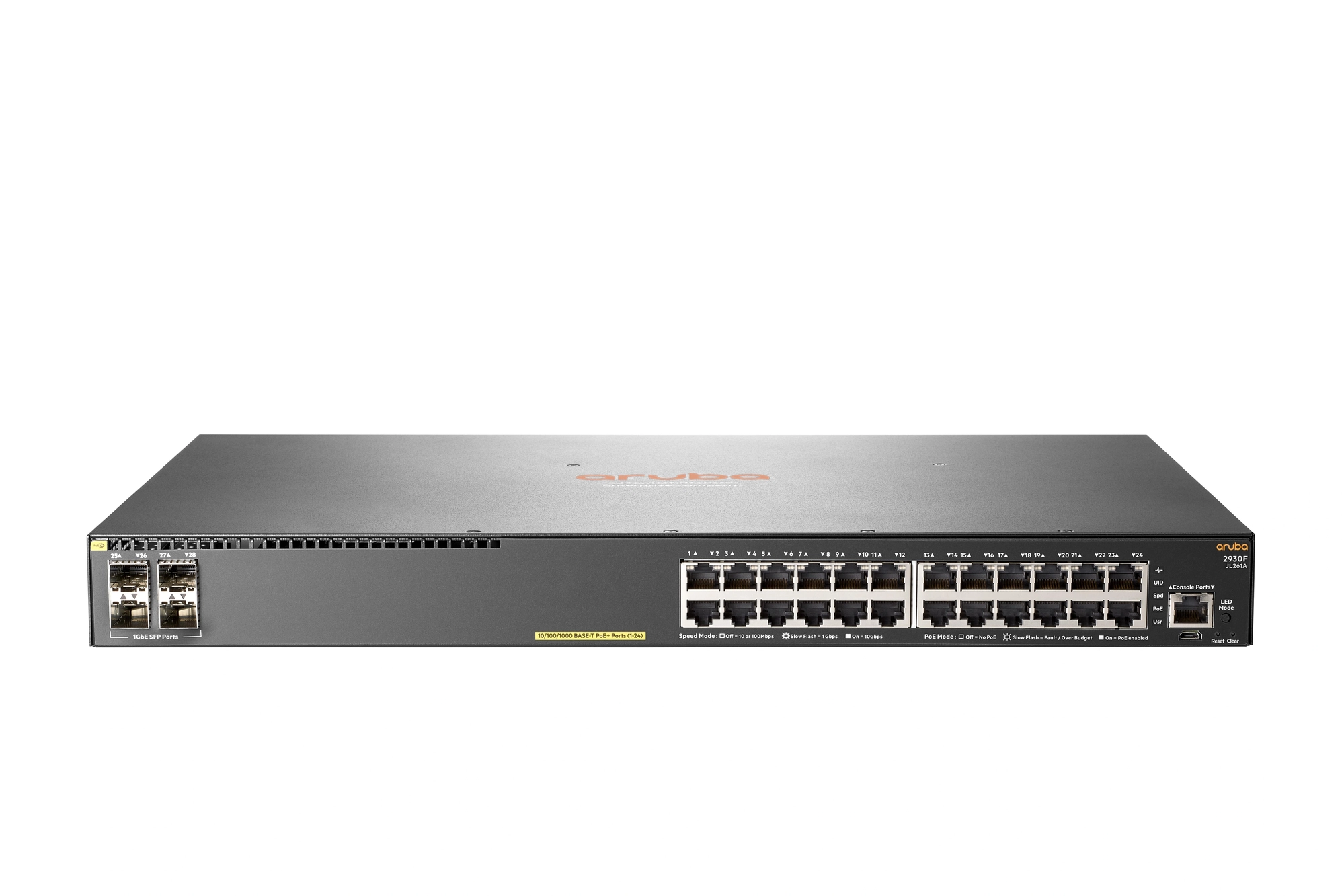 HPE Aruba 2930F 24G PoE+ 4SFP Gestionado L3 Gigabit Ethernet (10/100/1000) Energía sobre Ethernet (PoE) 1U Gris