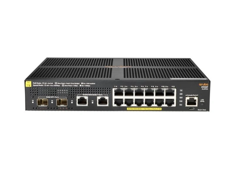 HPE Aruba Networking Aruba 2930F 12G PoE+ 2G/2SFP+ Gestionado L3 Gigabit Ethernet (10/100/1000) Energía sobre Ethernet (PoE) 1U Negro