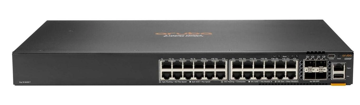 HPE Aruba Networking CX 6200F 24G Class-4 PoE 4SFP+ 370W Gestionado L3 Gigabit Ethernet (10/100/1000) Energía sobre Ethernet (PoE) 1U