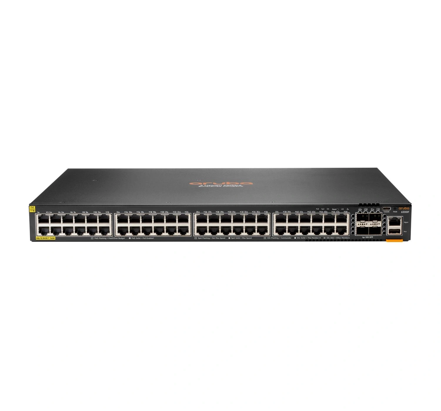 HPE Aruba Networking CX 6200F 48G Class-4 PoE 4SFP+ 740W Gestionado L3 Gigabit Ethernet (10/100/1000) Energía sobre Ethernet (PoE) 1U