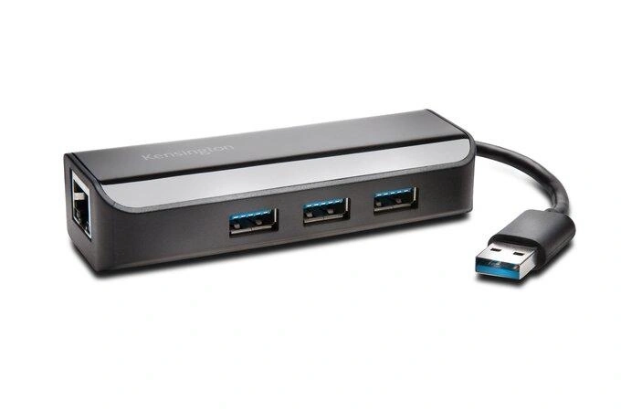 Kensington Adaptador UA3000E USB 3.0 Ethernet y hub de 3 puertos: negro