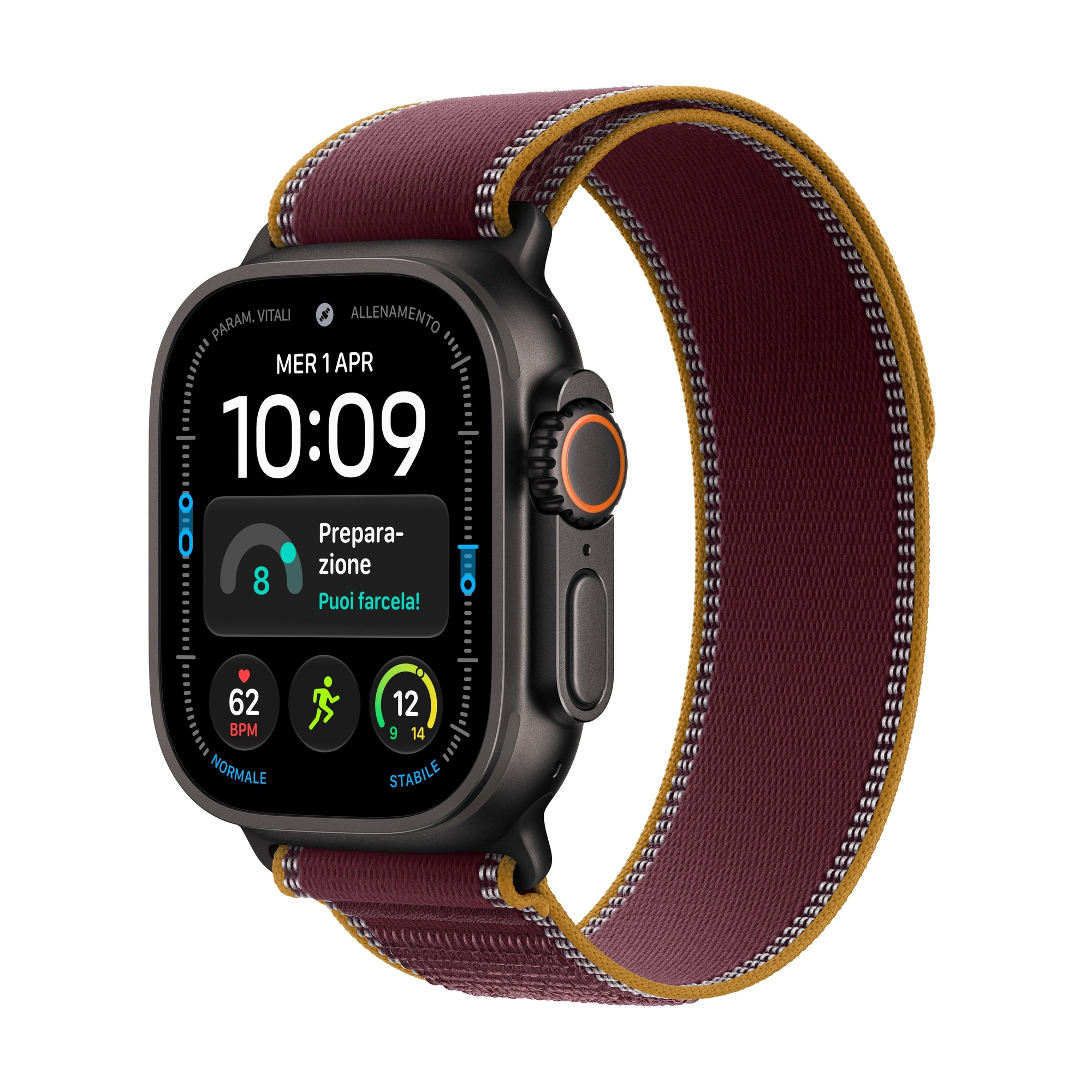 Apple Watch Ultra 4 (GPS + Cellular) - Caja de titanio negro de 49 mm - Correa Loop Trail burdeos - Talla S/M