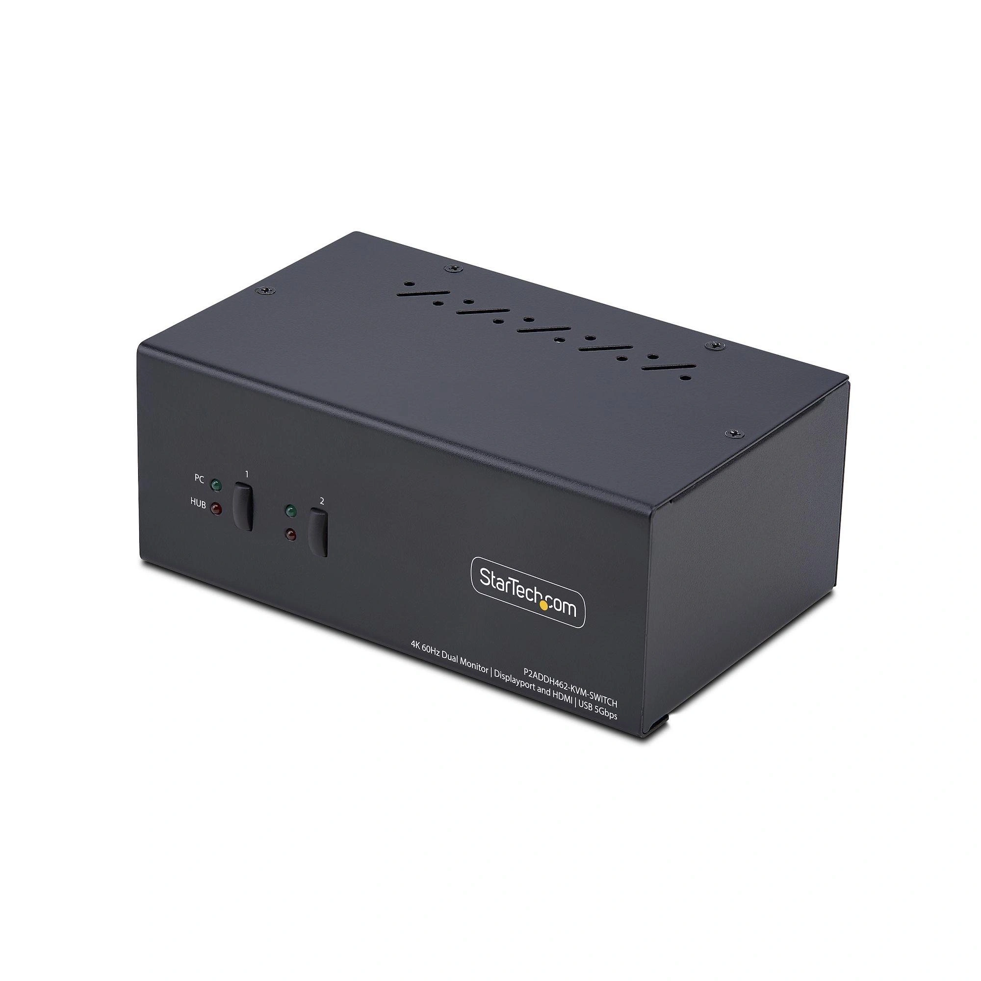 StarTech.com Switch KVM de 2 Puertos DisplayPort HDMI - Conmutador KVM de Dos Monitores - Hub Ladrón USB 2 Puertos 5Gbps - 2 Puertos USB HID - Te