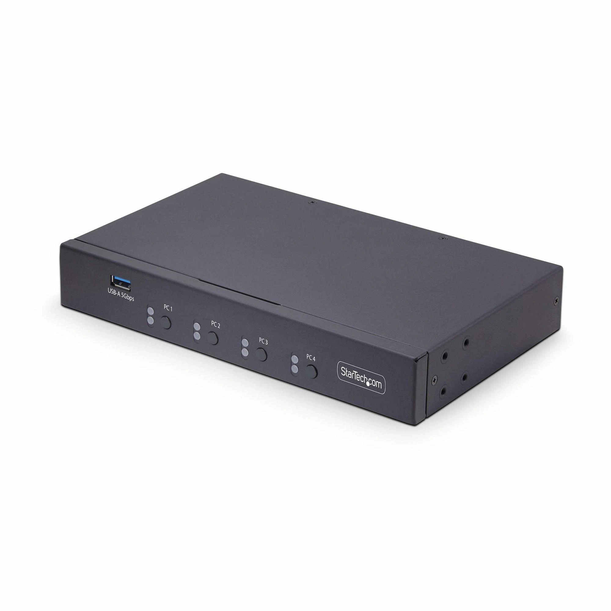 StarTech.com Switch KM/USB 4 Puertos con Conmutación por Ratón - Conmutador KM USB 3.0 de Teclado y Ratón para 4 Ordenadores - Comparte Periféric
