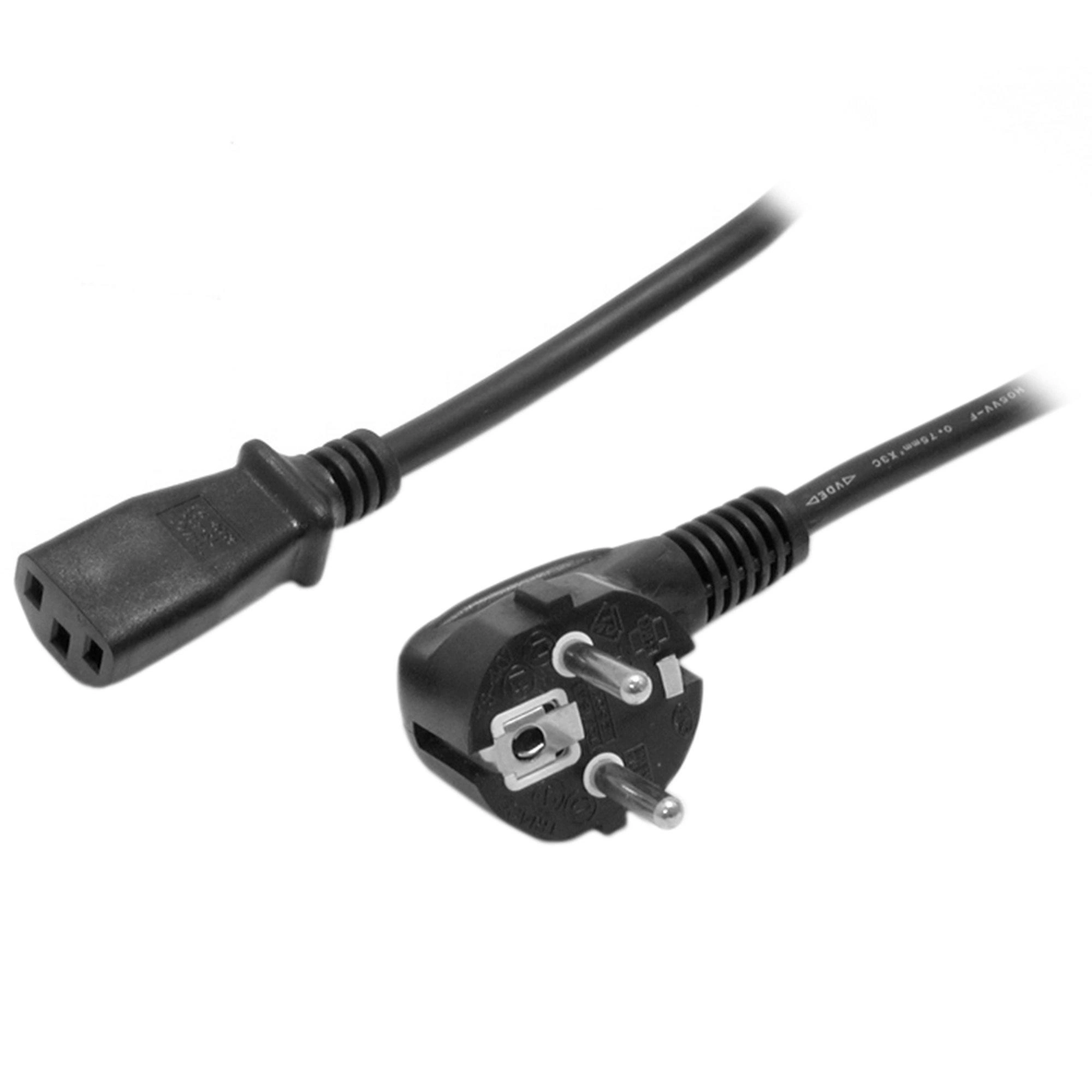 StarTech.com Cable de 2m de Alimentación para Ordenador, 18AWG, EU Schuko a C13, 10A 250V, Negro, Cable de Repuesto, Cable de Corriente para PC,
