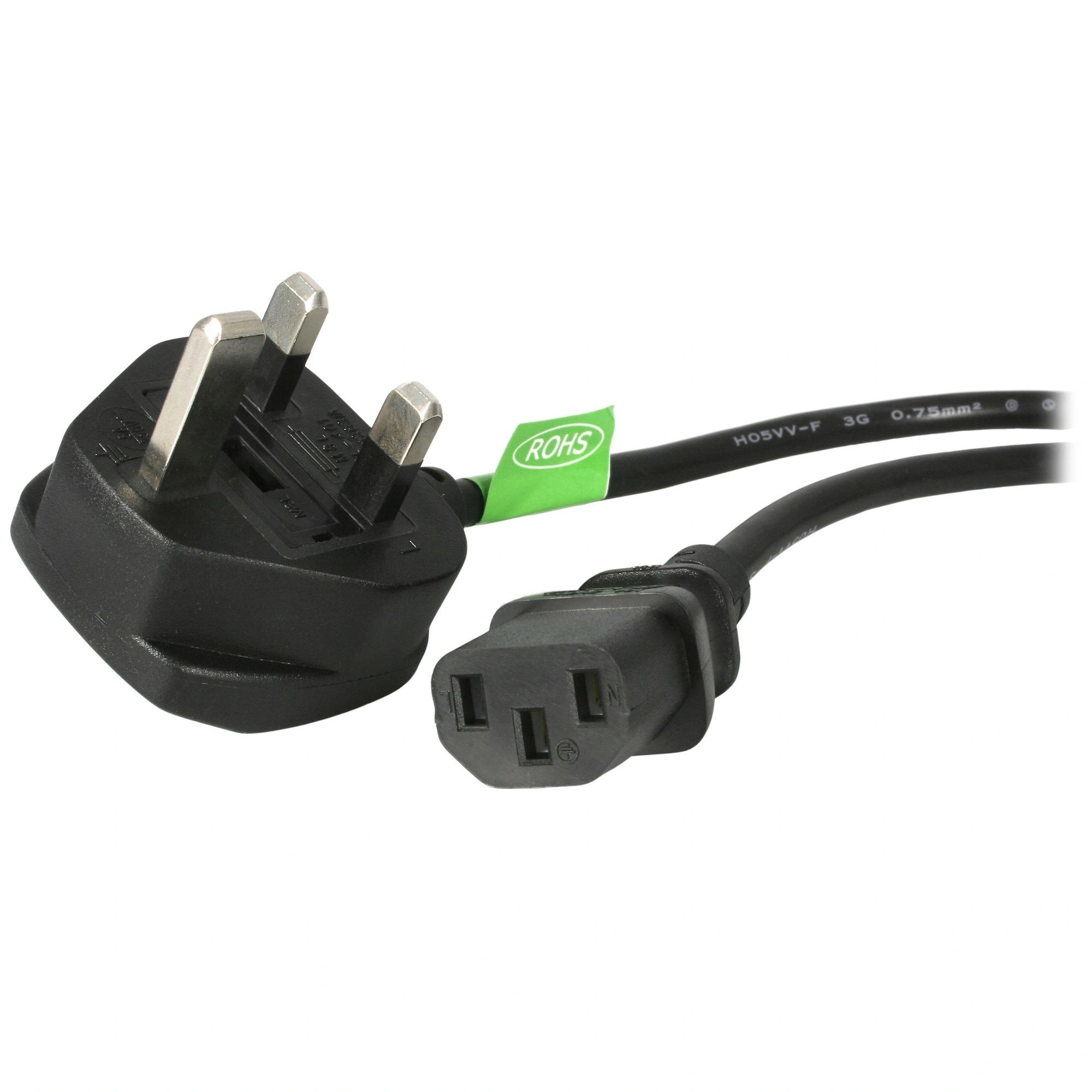 StarTech.com Cable de 1,8m de Alimentación de Ordenador, 18AWG, BS 1363 a C13, 10A 250V, Cable de Alimentación de Repuesto, Cable de TV/Monitor,