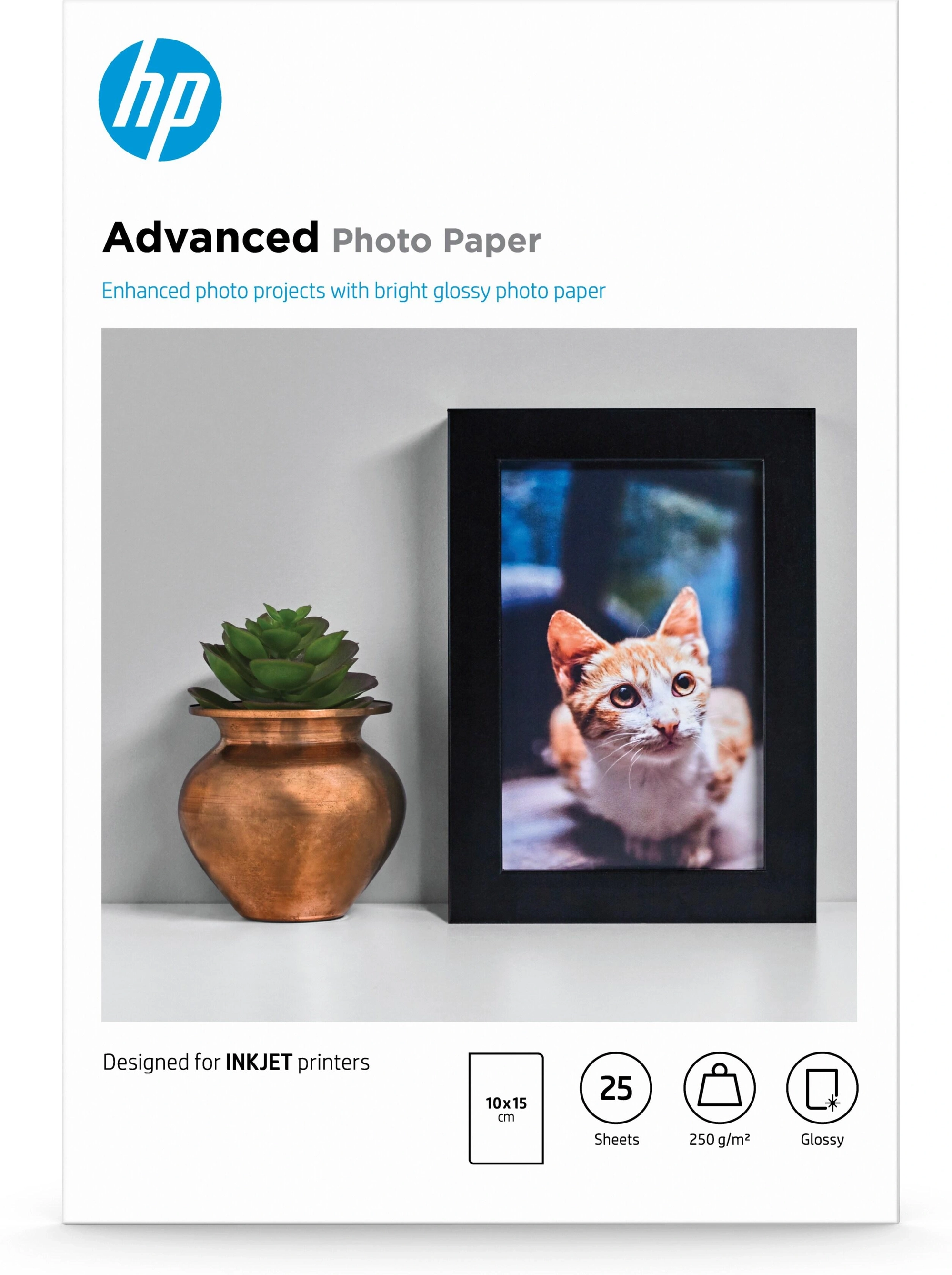 HP Papel fotográfico Advanced, brillante, 250 g/m2, 10 x 15 cm (101 x 152 mm), 25 hojas
