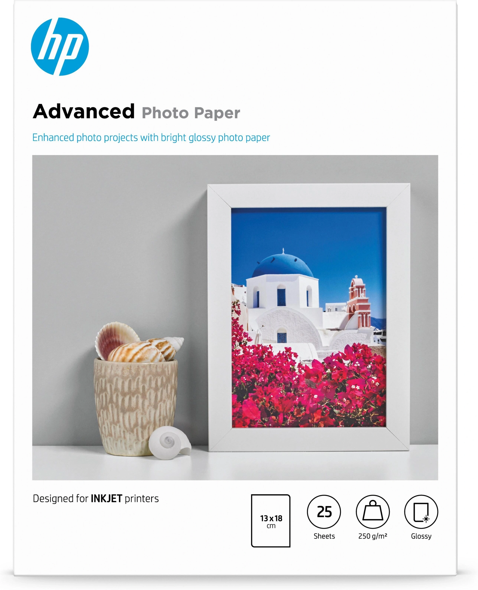 HP Papel fotográfico Advanced, brillante, 250 g/m2, 13 x 18 cm (127 x 178 mm), 25 hojas