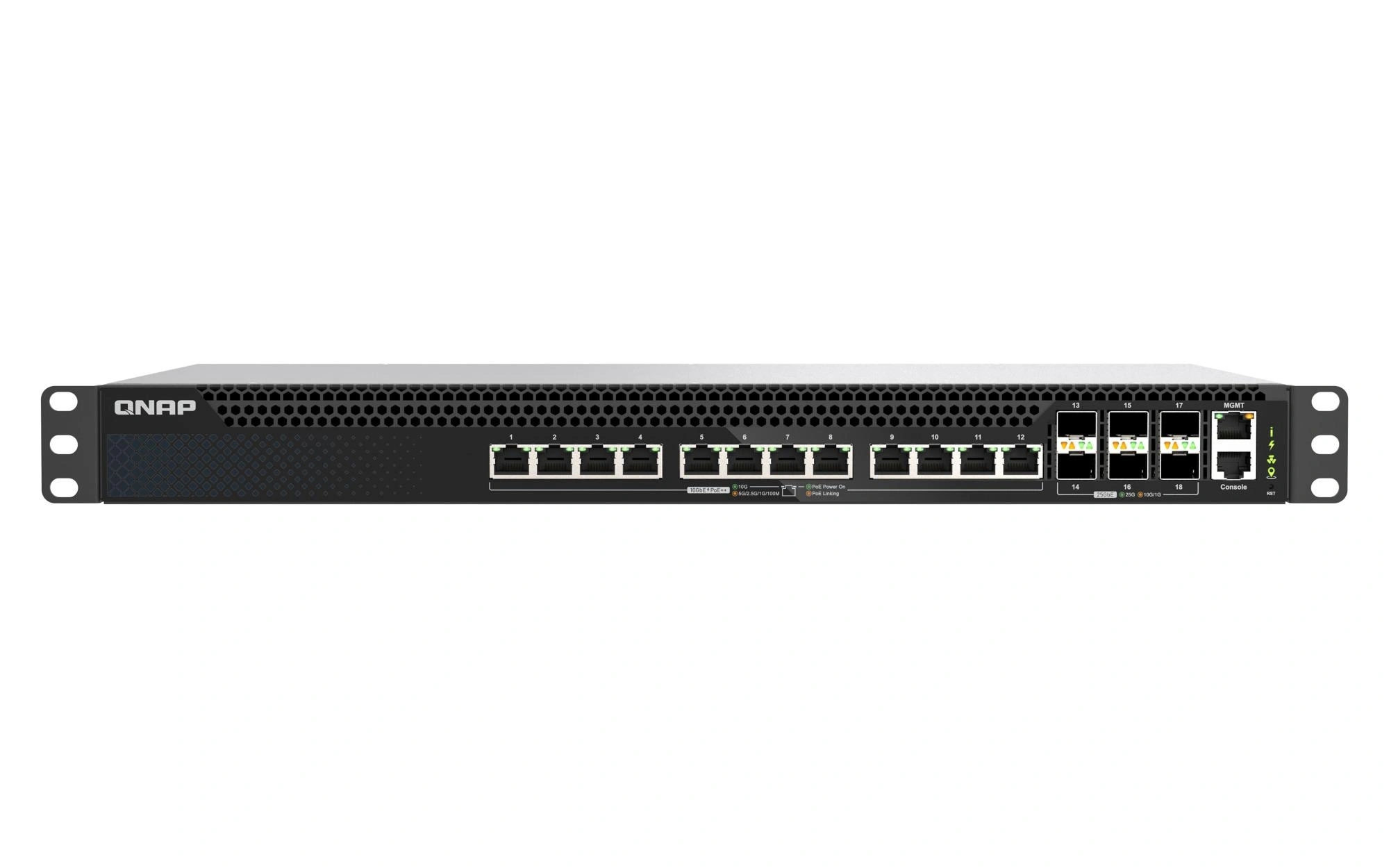 QNAP QSW-M5218P-6F12T switch Gestionado L3 10G Ethernet (100/1000/10000) Energía sobre Ethernet (PoE) 1U Negro