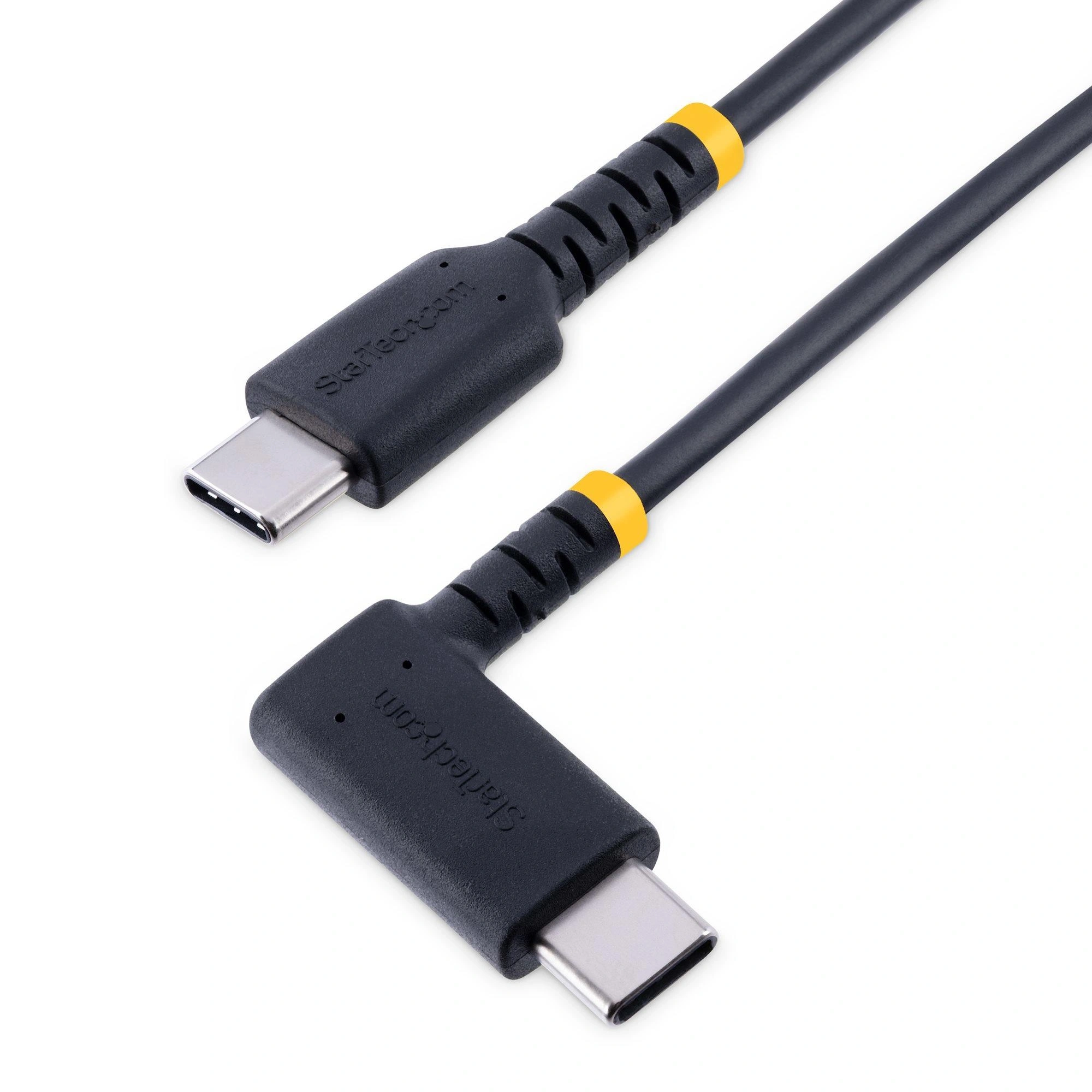 StarTech.com Cable 1m USB C Acodado - en Ángulo Recto - PD 60W - 3A - Cable USB-C de Carga Rápida - de Alta Resistencia - USB 2.0 Tipo C - Fibra