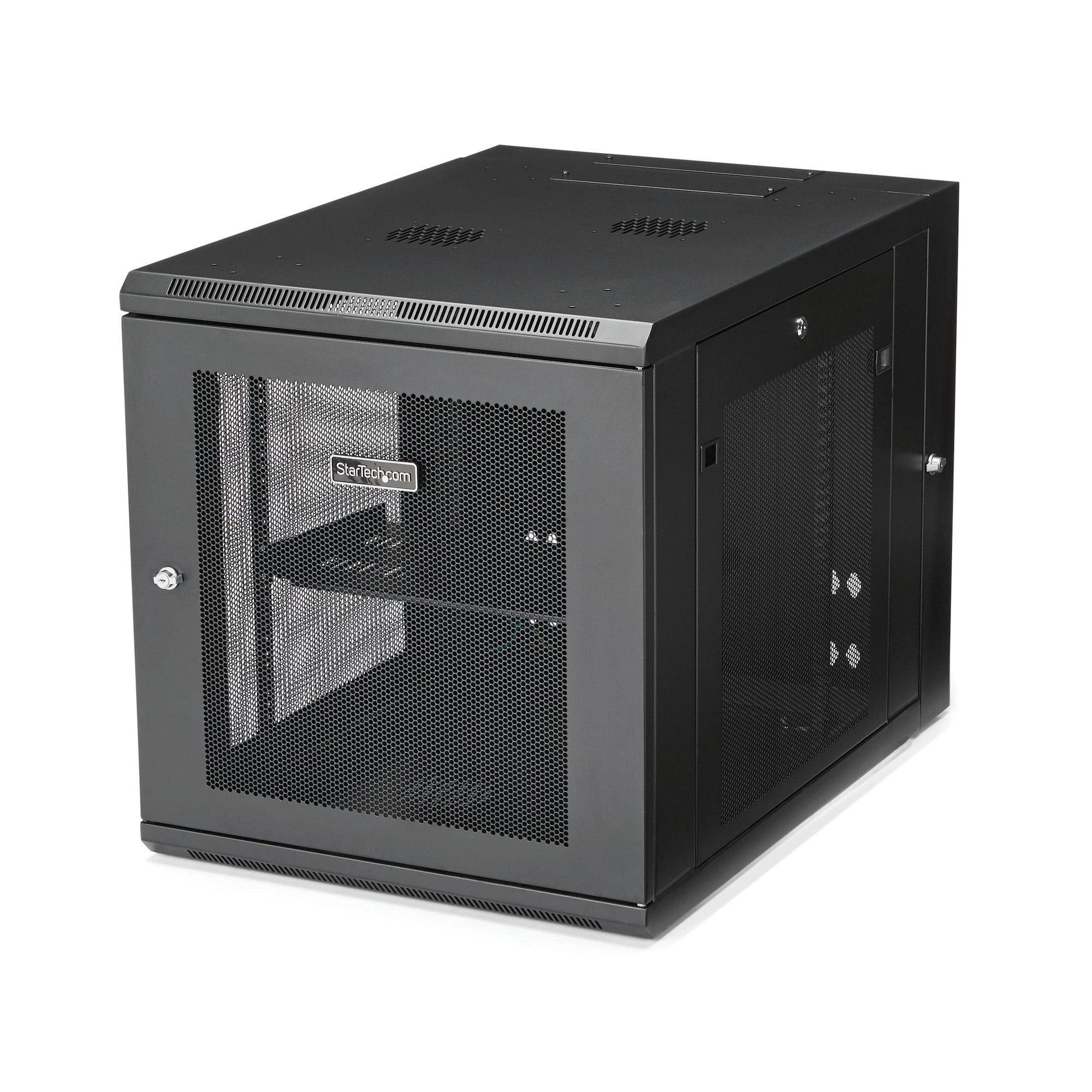 StarTech.com Armario Rack de Pared para Servidores 12U 19" 4 Columnas y Estante 1U - Rack de Servidores de Montaje en Pared con Bisagra - Rack Ve