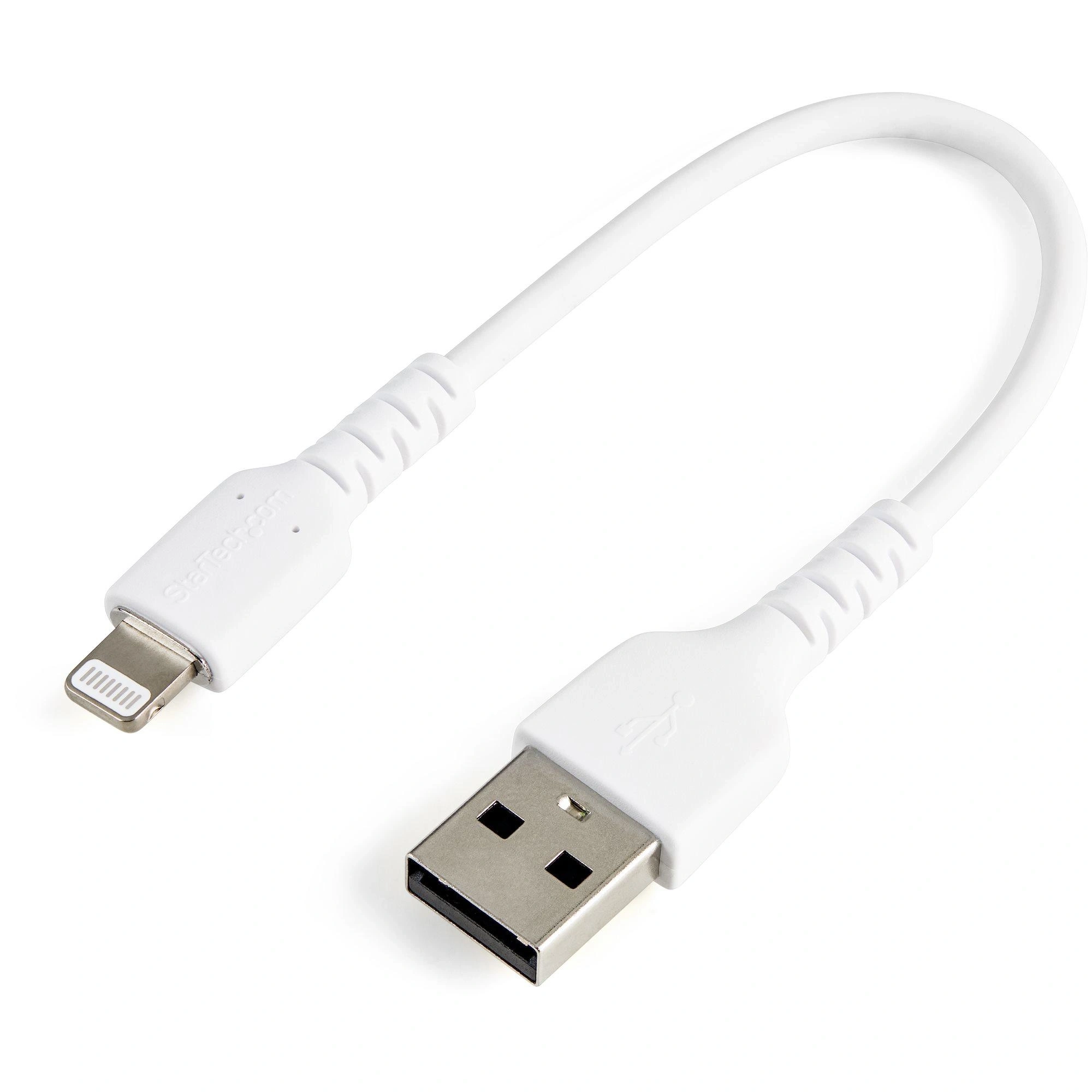 StarTech.com Cable Resistente USB-A a Lightning de 15 cm Blanco - Cable de Sincronización y Carga USB Tipo A a Lightning con Fibra de Aramida Res