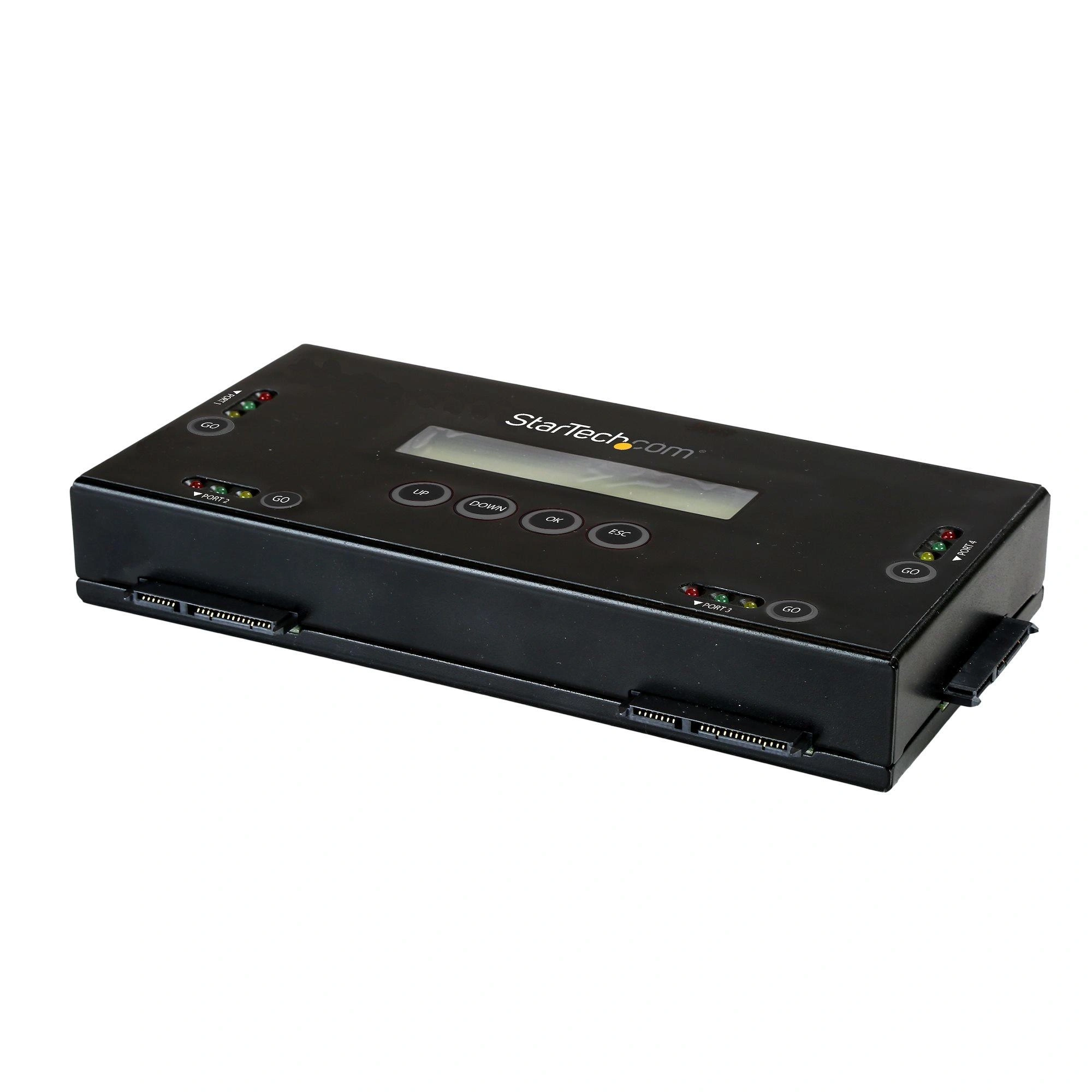 StarTech.com Borrador de 4 Bahías para Discos Duros y SSD SATA de 2,5" y 3,5" - Desinfectador Externo de Discos para Borrado Seguro con 9 Modos -