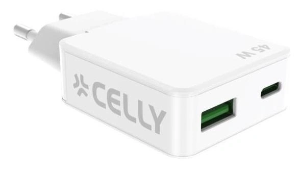 Celly SLIMTC1C1A45WWH cargador de dispositivo móvil Portátil, Smartphone, Tableta Blanco Corriente alterna Carga rápida Interior