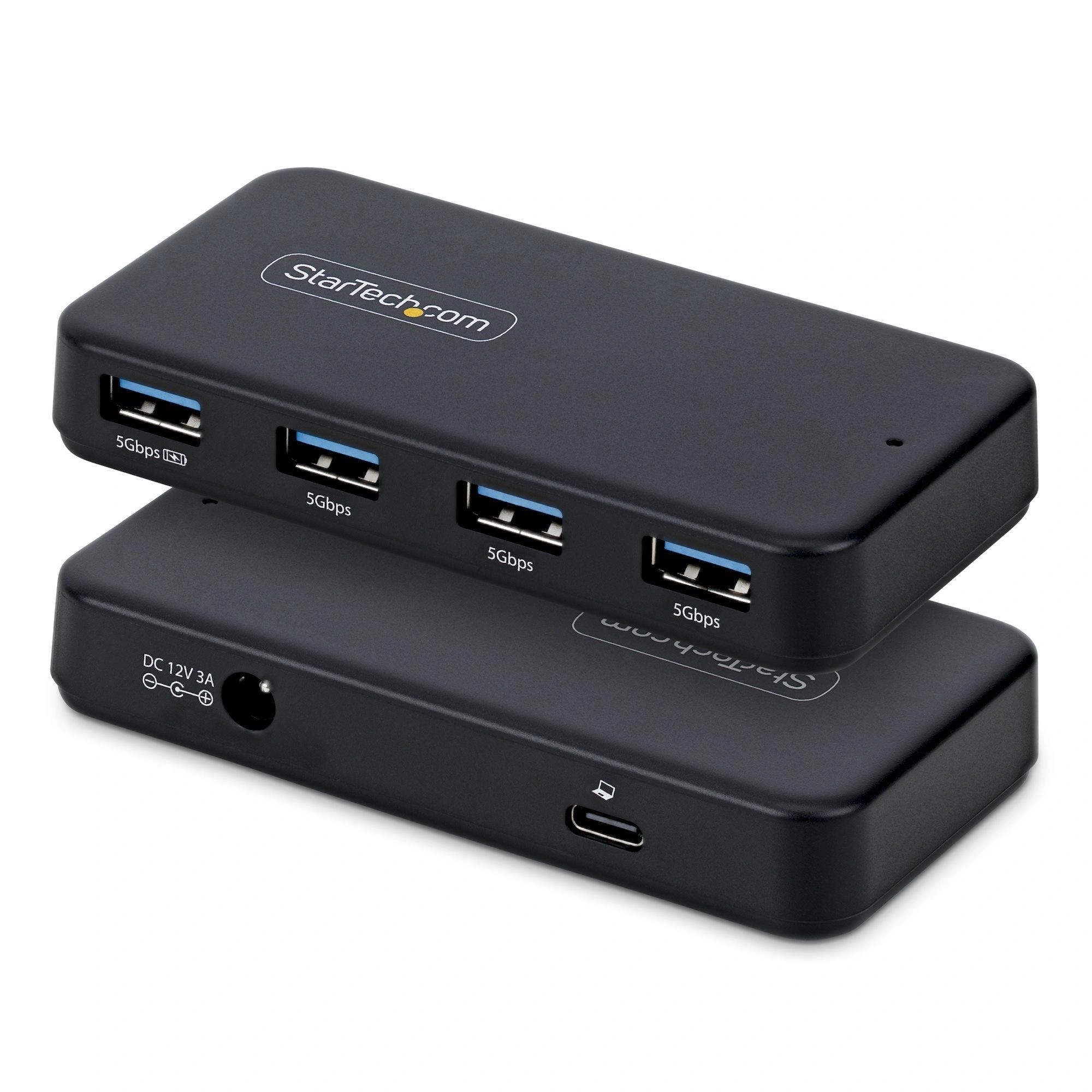 StarTech.com Hub Ladrón USB-A de 4 Puertos - 5Gbps - Autoalimentado - Cable Host 2 en 1 Tipo C y Tipo A - Puerto de Carga BC 1.2 - Adaptador de c
