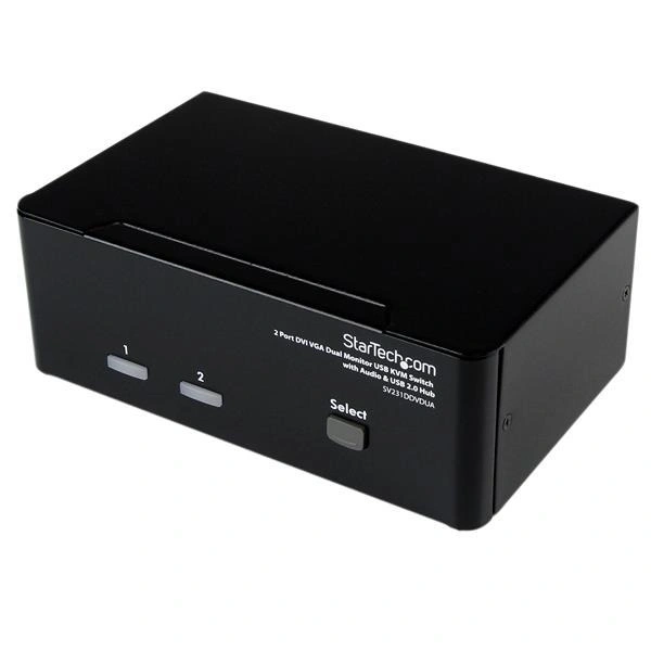 StarTech.com Conmutador Switch KVM de 2 Puertos Doble Monitor DVI VGA Audio 4 Puertos USB 1920x1200