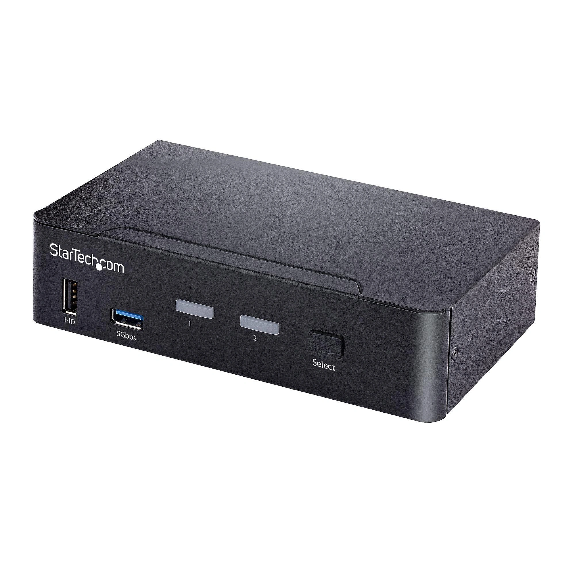 StarTech.com Switch Conmutador KVM USB C Tipo C, KVM de 2 puertos DisplayPort con Vídeo UHD HDR de 4K 60Hz, Audio de 3,5mm, Hub 4x USB y 2x USB A