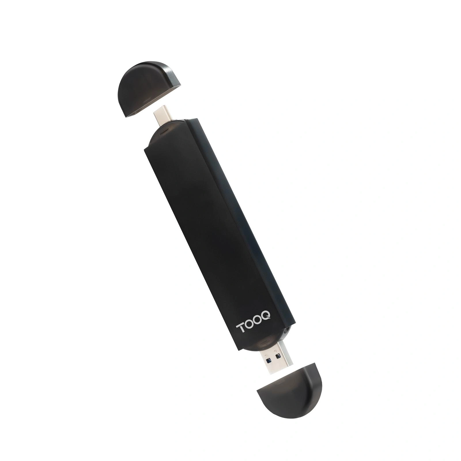 TooQ Caja Externa USB-C/M + USB-A/M para SSD M.2 NGFF/NVMe, Negra