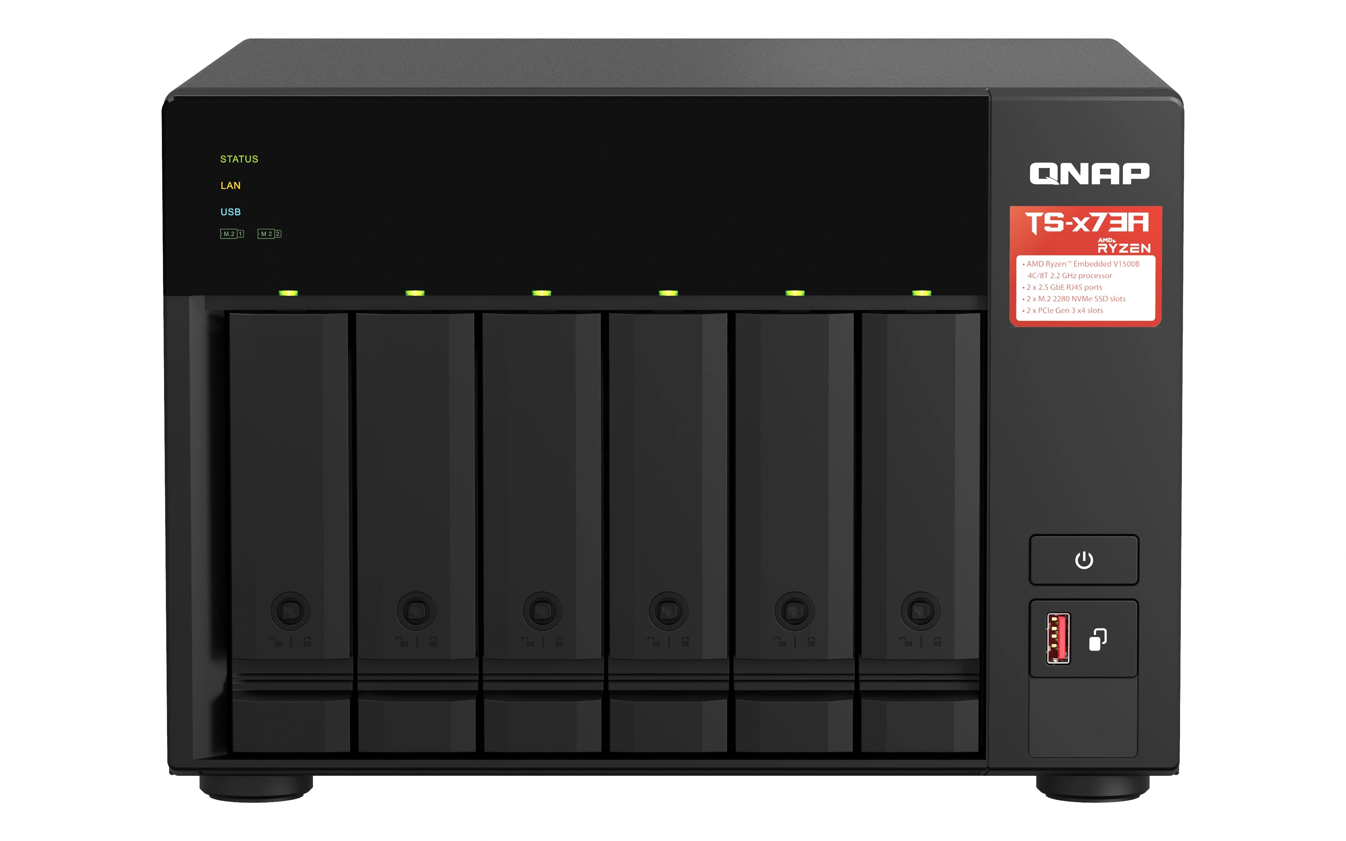 QNAP TS-673A NAS Torre Ryzen Embedded V1500B 8 GB DDR4 0 TB QNAP Turbo System Negro