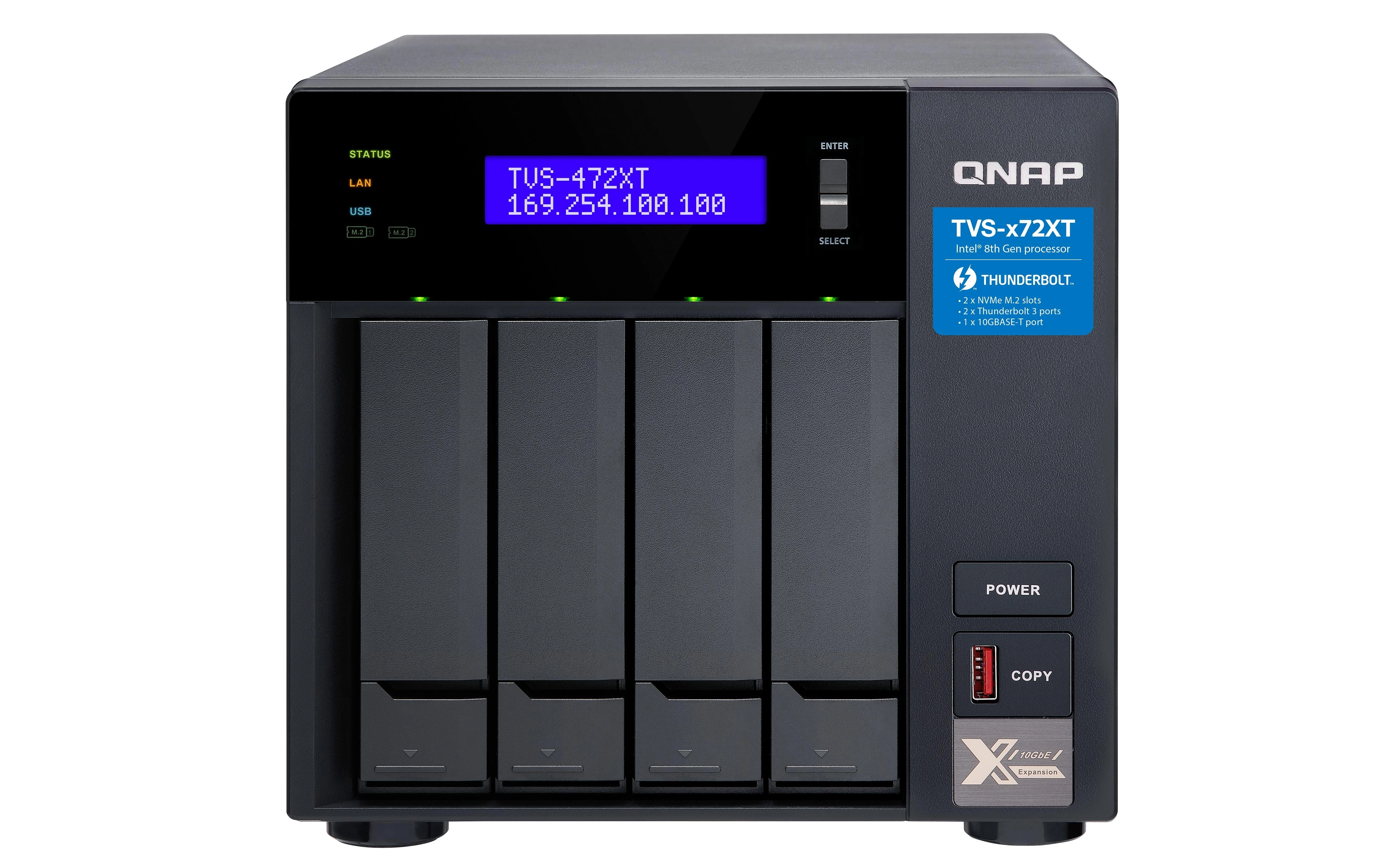 QNAP TVS-472XT NAS Torre Intel® Pentium® 4 GB DDR4 0 TB QNAP QTS Negro
