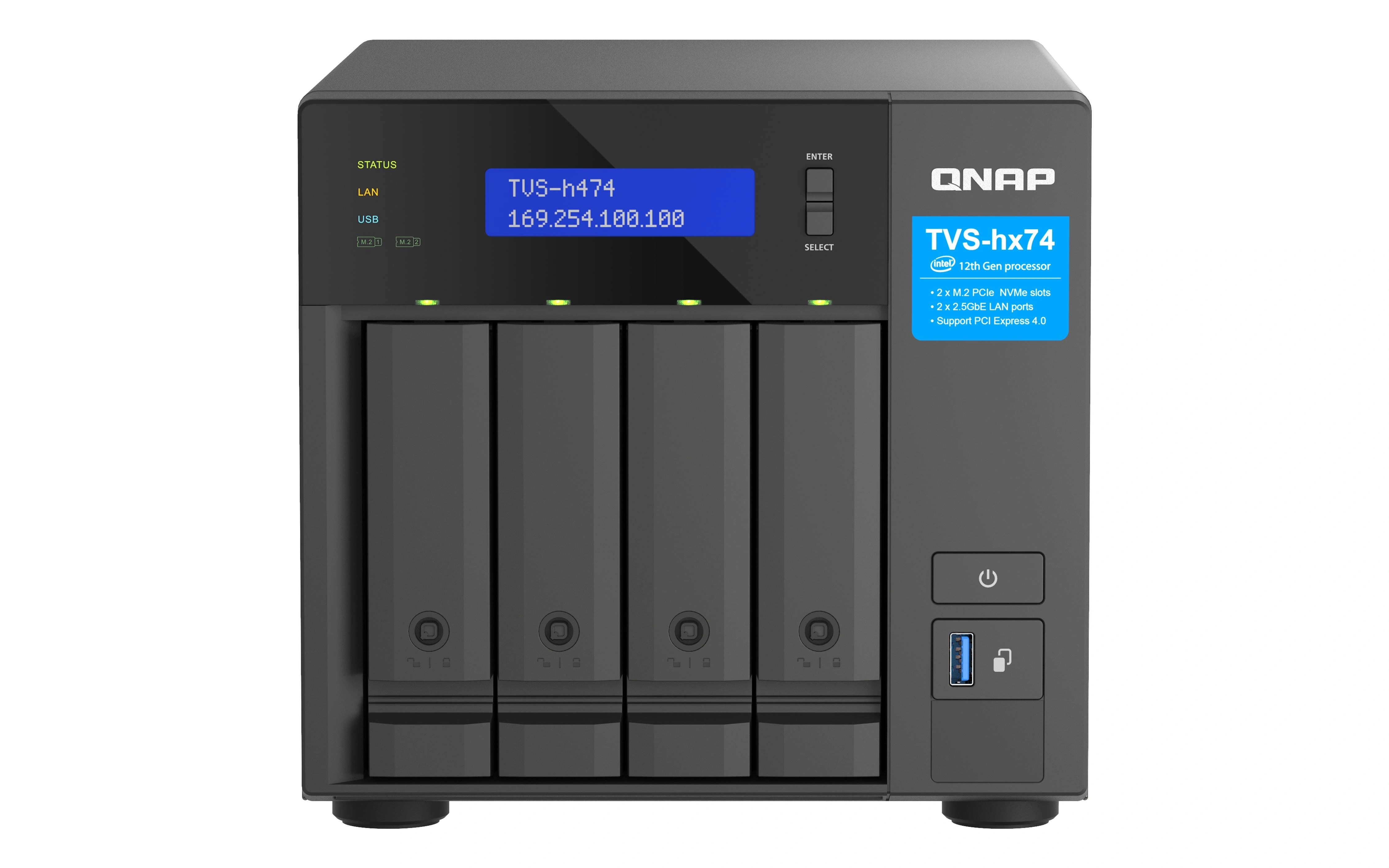 QNAP TVS-H474 NAS Torre Intel® Pentium® G7400 8 GB DDR4 0 TB QuTS hero Negro