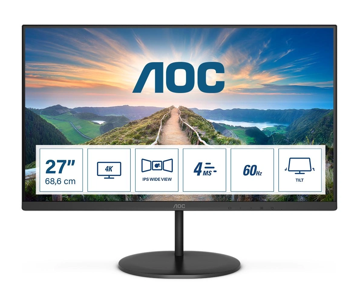 AOC U27V4EA - Monitor QHD de 27 pulgadas, AdaptiveSync (2560 x 1440, 75 Hz, HDMI, DisplayPort), color negro