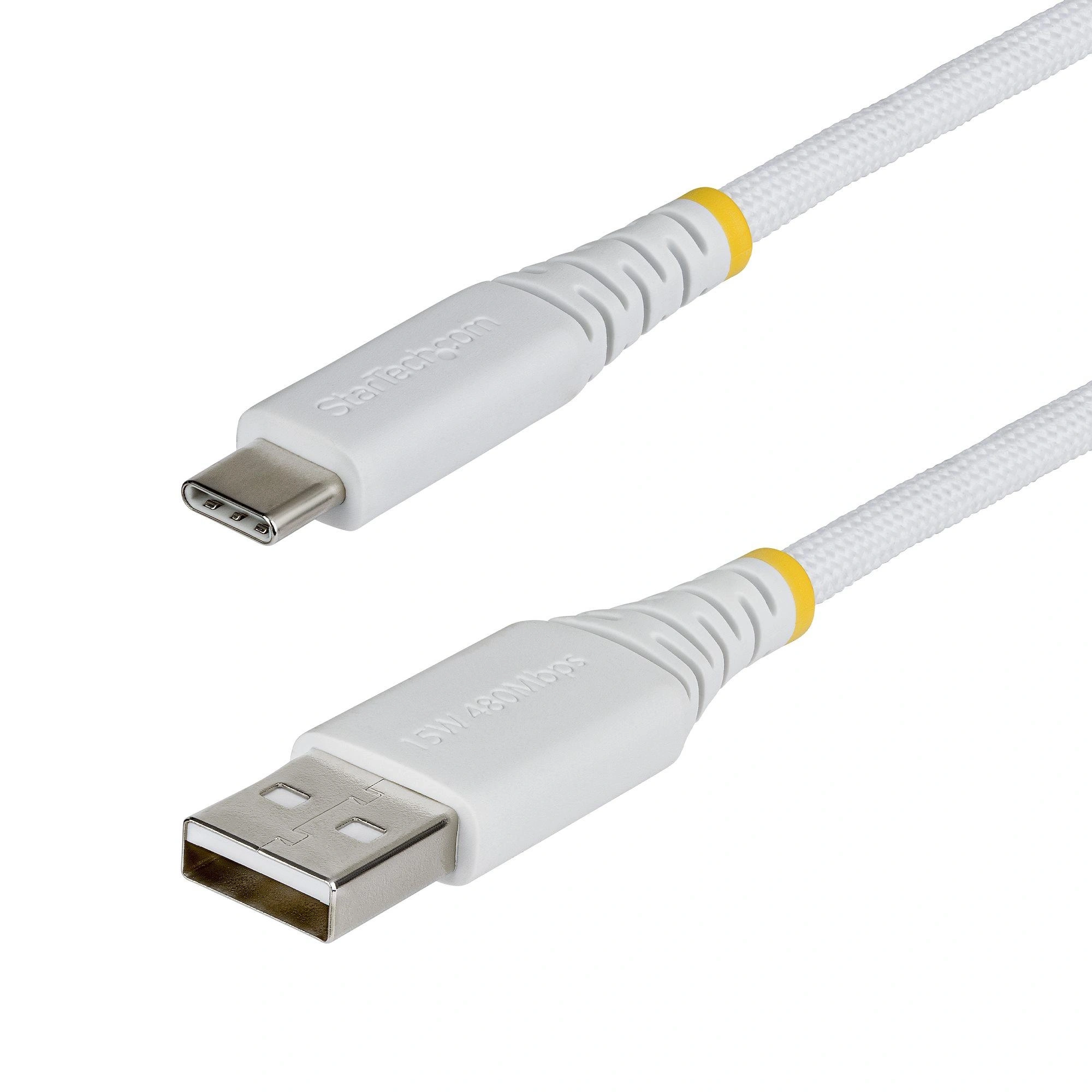 StarTech.com Cable Cargador USB-A a USB-C de 3m - 15W 3A - Cable USB a Tipo C de Carga Rápida Trenzado de Nailon - Recubrimiento de TPE - Blanco