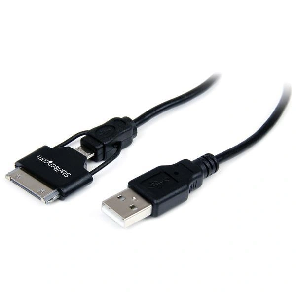 StarTech.com Cable Cargador 65cm Combo Conector Dock de Apple 30 Pines y Micro USB a USB 2.0 iPod iPhone iPad - Negro