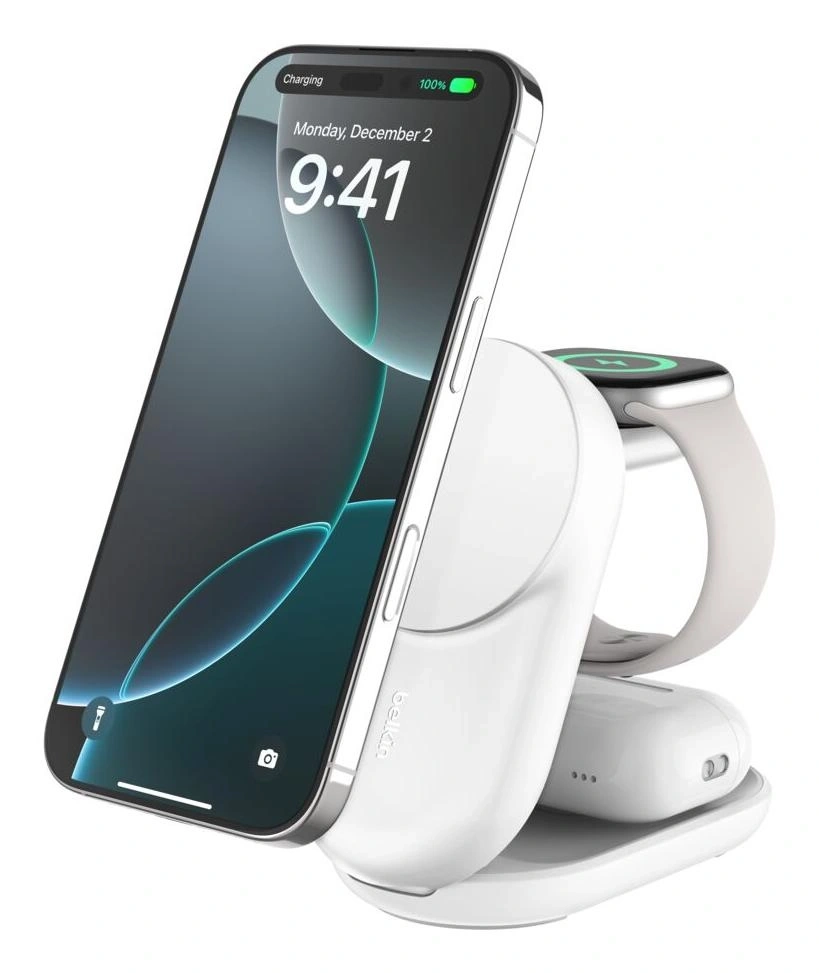 Belkin Qi2 Fitness tracker, Auriculares, Smartphone, Reloj inteligente Blanco USB Cargador inalámbrico Carga rápida Interior